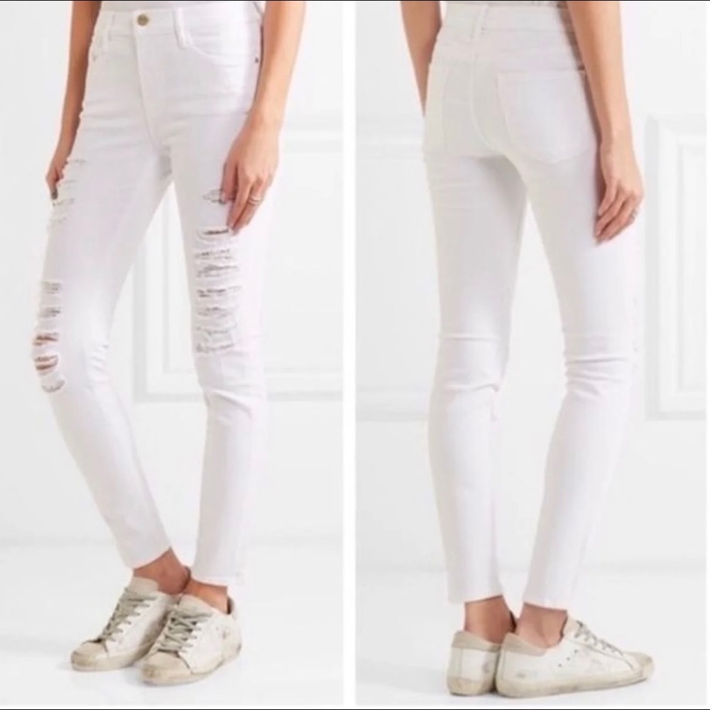 FRAME Denim Women LA Le Skinny De Jeanne Ripped Jeans White Sz 26